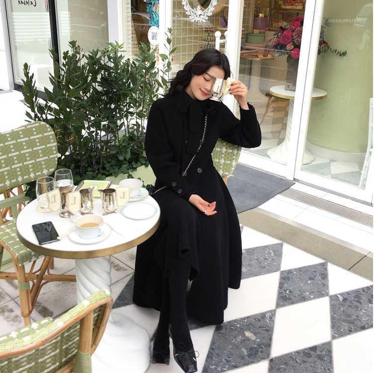 

New Black Wool Blends Coat Women 2020 Vintage Slim Thick Long Winter Coat Ladies Temperament Skirt-type1