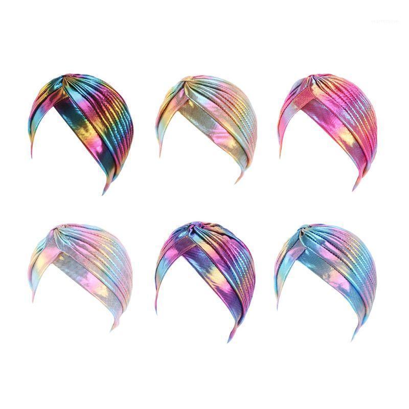 

Free shipping Women Rainbow Metallic Arab Turban Hat Twisted Front Pleated Headwrap Glitter Beanie Muslim Hair Loss Chemo Cap1, Pk