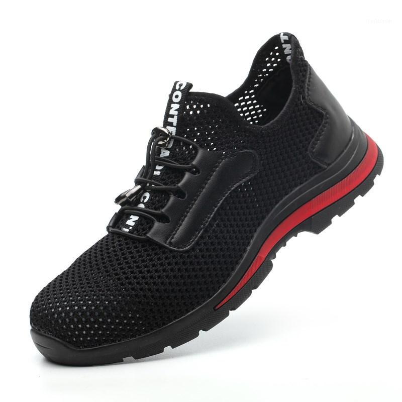 

large size men casual breathable mesh steel toe cap work safety shoes building site worker summer shoe security boots seguridad1, Black
