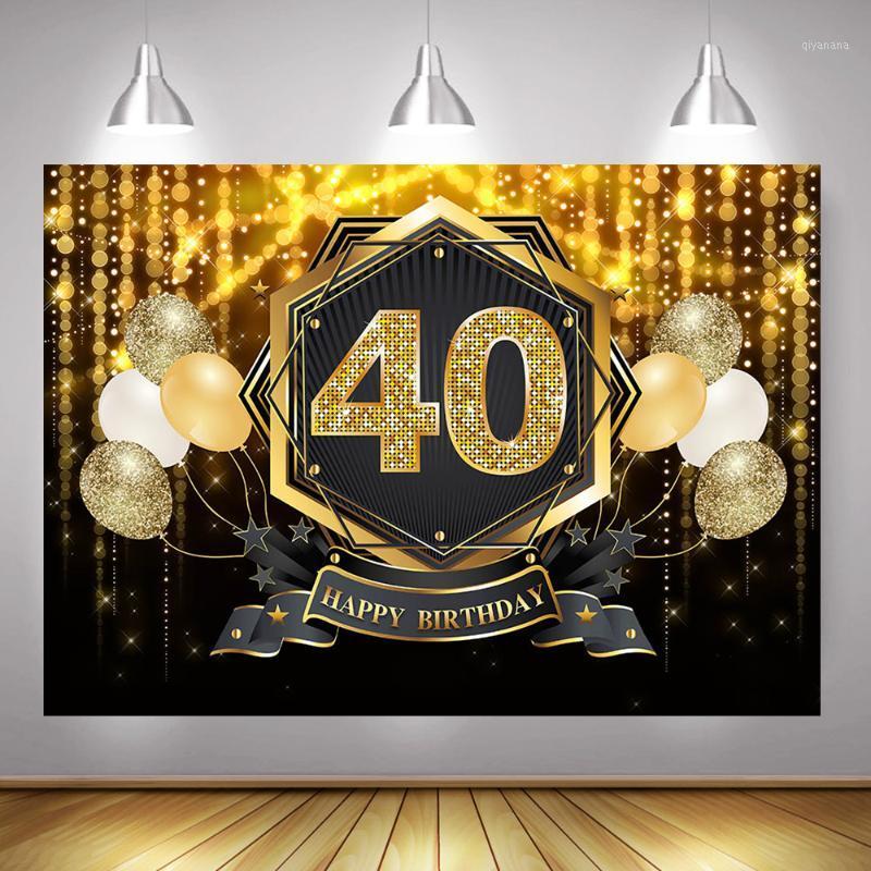 

40th 50th Happy Birthday Party Background Photocall Golden Glitter Birthday Cake Table Backdrop Balloons Custom Photography1