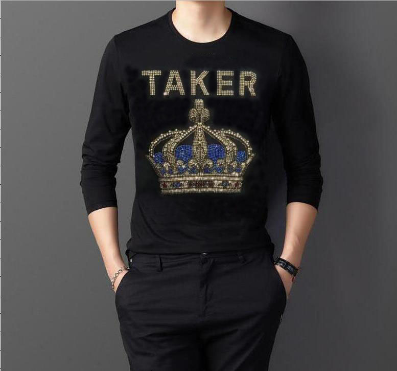 

2021 New Streetwear Hot Drill Men Tshirt Fashion Winter Hip Hop Black Hoodie Diamond Stone Long Shirt 766x, As shown