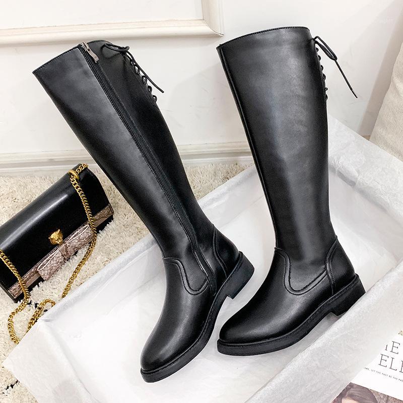 

Boots women's 2020 new round head thick heel fashion non-slip boots women's black slim high hot sale slim riding1, Black 3.5cm