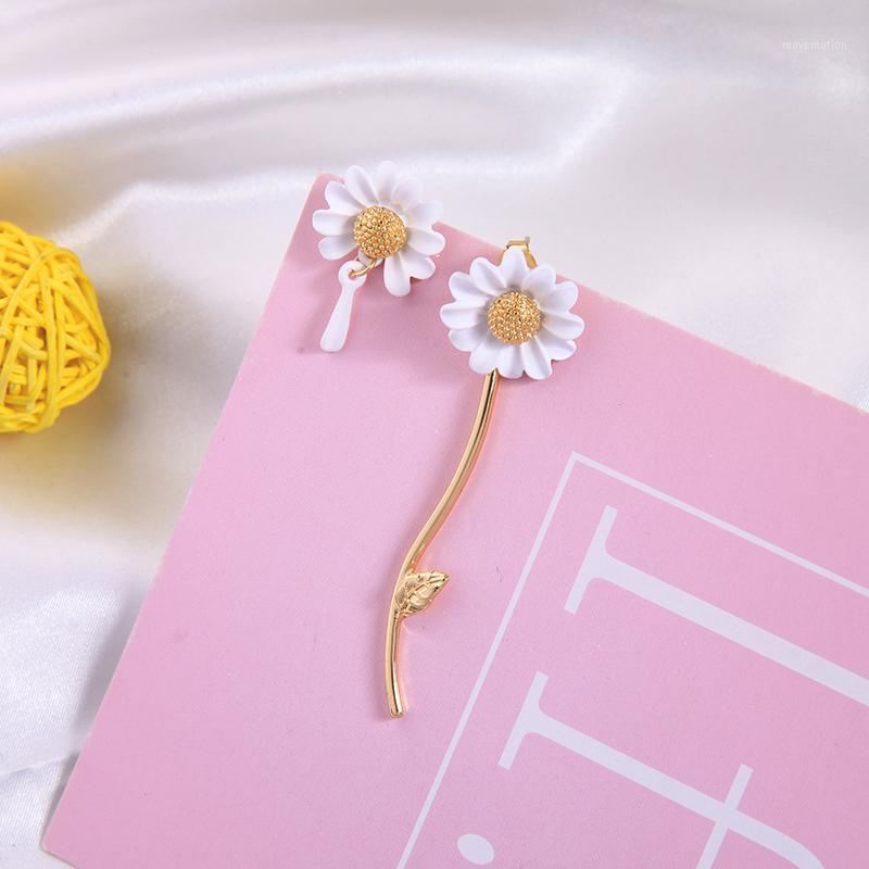 

BALANBIU Asymmetric Women Stud Earrings Cute White Coating Flowers Gold Color Earrings New Fashion Jewelry Accessories Wholesale1