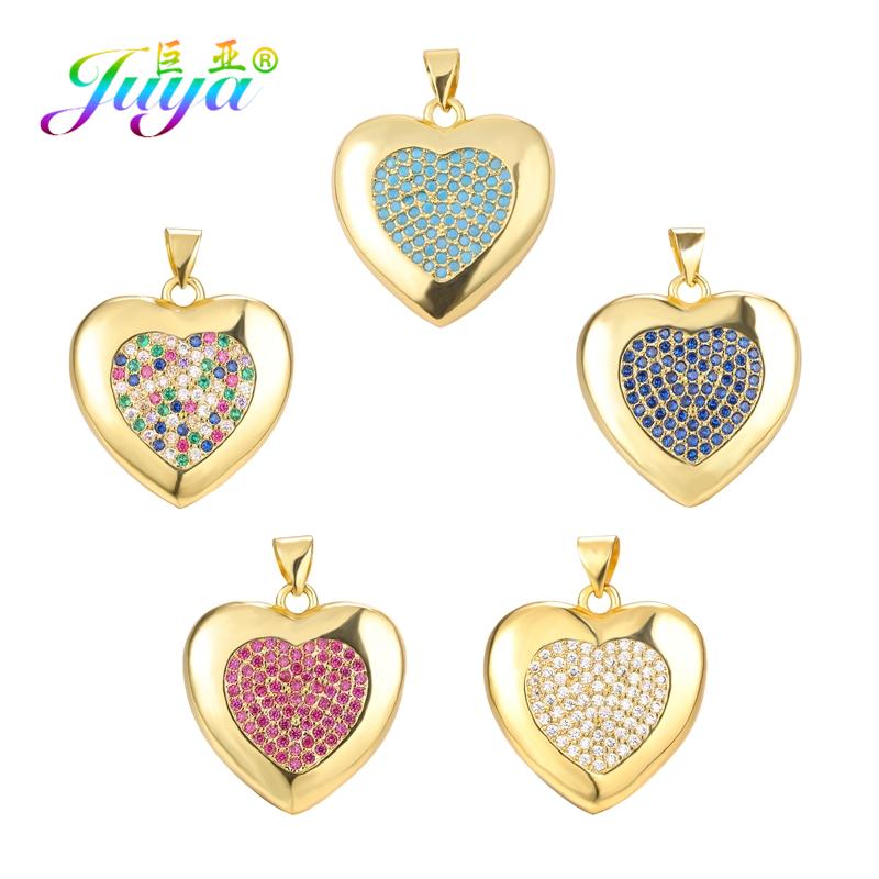 

Juya Micro Pave Zircon Gold Color Love Heart Charms For Handmade Women Girls Valentine's Day Gift Bracelet Necklace Making