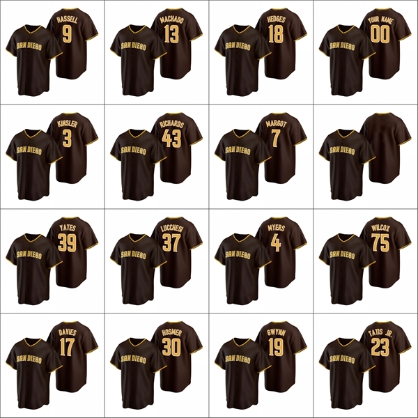

San Diego\rPadres Men #23 Fernando Tatis Jr. 13 Manny Machado 19 Tony Gwynn Custom Women Youth Brown 2020\rReplica\rRoad Jersey
