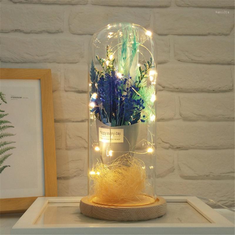 

Romantic Simulation Eternal Flower Glass Cover LED Micro Landscape Gift Artificial Flower Home Decoration Valentine's Day Gift1