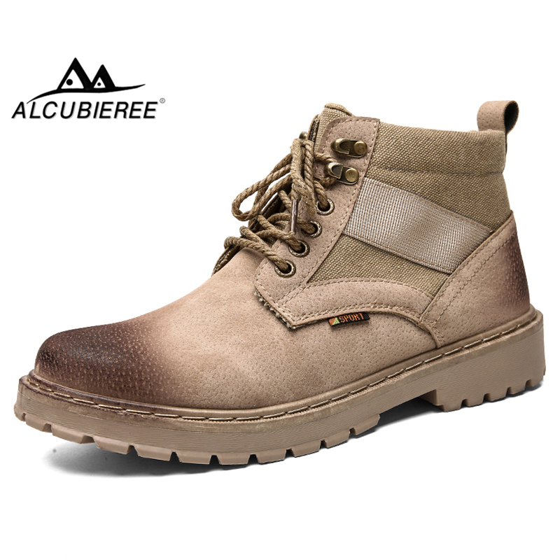 

ALCUBIEREE Vintage Mens Ankle Shoes Winter Male Casual Work Tooling Boot Outdoor Anti-slip Motorcycle Boots Adult Lace-up Boots, Black