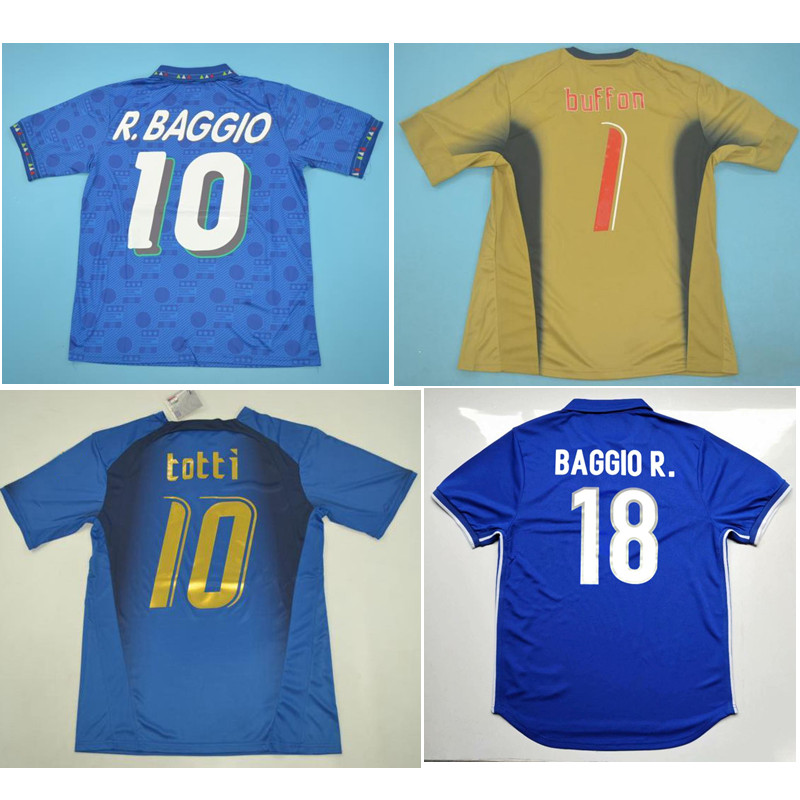 

Top 1994 1996 1998 Italy Retro soccer jerseys 2006 MALDINI football shirt BAGGIO R. jersey TOTTI PIRLO Classic maillot de foot, Italy1996home