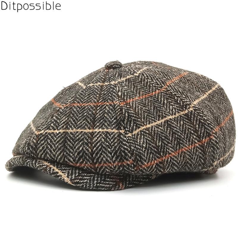 

Ditpossible new wool cotton hat plaid beret caps for women fashion casquette hats vintage gorras flat caps, Khaki