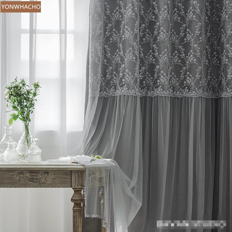 

Custom curtains Luxury European Royal Princess Wind Bedroom Modern Simple grey cloth blackout curtain tulle drape B764