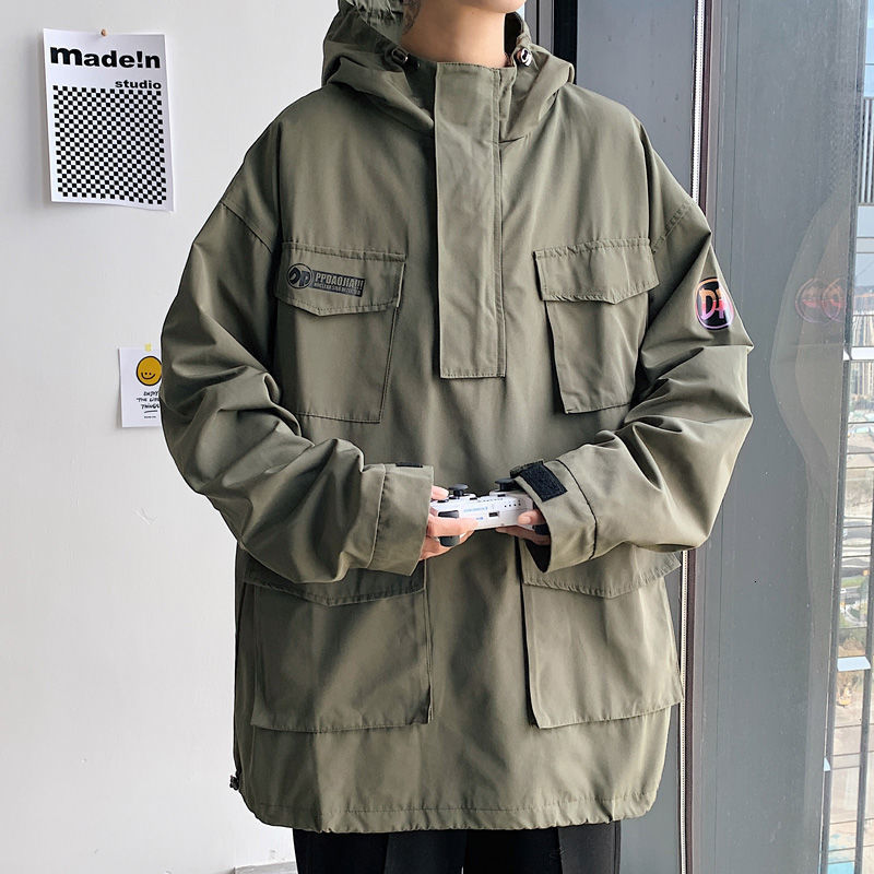 

2021 New Privathinker Men's Casual Jackets Woman Hooded Jacket Korean Streetwear Fashion Oversize Coats Male Clothing Hip Hop P5WE, Army green