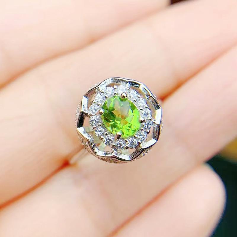 

Cluster Rings Natural Real Green Peridot Small Ring Per Jewelry 925 Sterling Silver 5*7mm 0.9ct Gemstone Fine T214144, Golden;silver