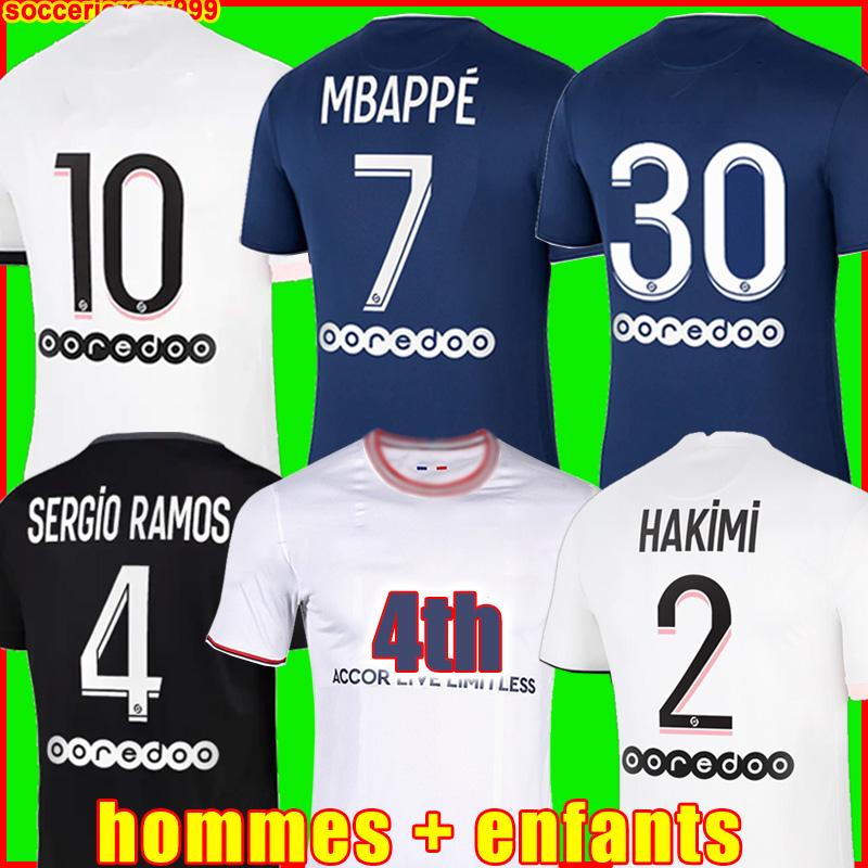 

MBAPPE HAKIMI PLAYER #30 soccer jersey SERGIO RAMOS 21 22 Maillots de football 2021 2022 MARQUINHOS VERRATTI men + kids kit shirt uniforms enfants foot third 3rd