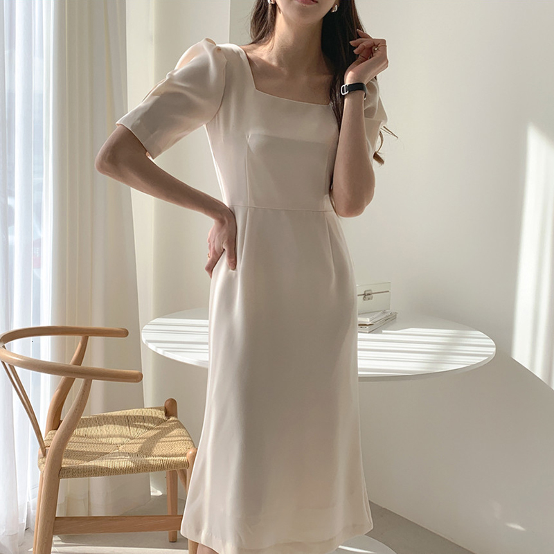 

2021 New Summer Women Solid Color Elegant Vestidos Business Party Bodycon Work Office Lady Female Dh30, Beige