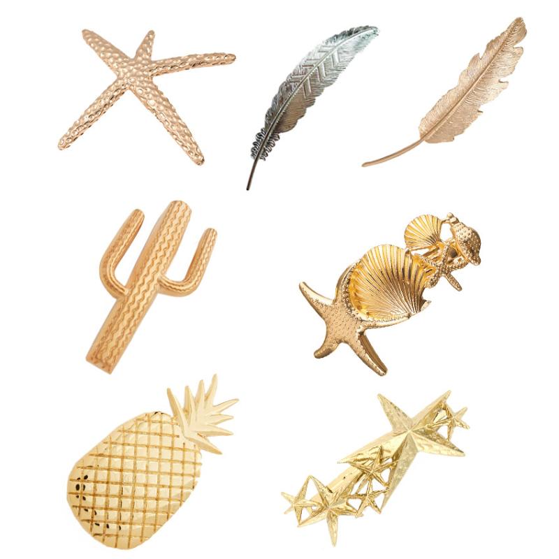 

Starfish Shell Hairpins Women Barrettes Leaf Feather Large Spring Clip Geometric Hair Clips for Girls Hair Accessories Adult