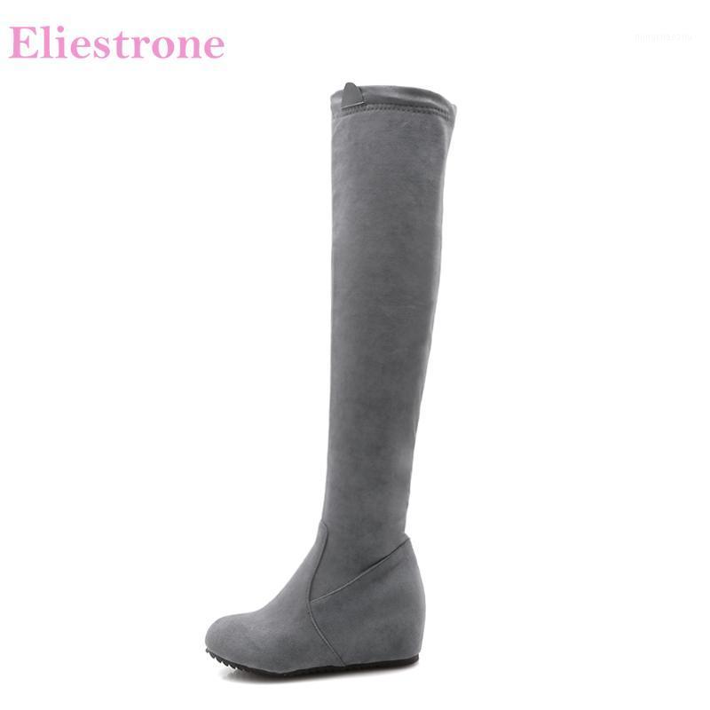 

Hot Brand New Winter Warm Black Gray Women Thigh High Wedge Boots Thick Lining Casual Lady Shoes AB236 Plus Big Size 10 32 431