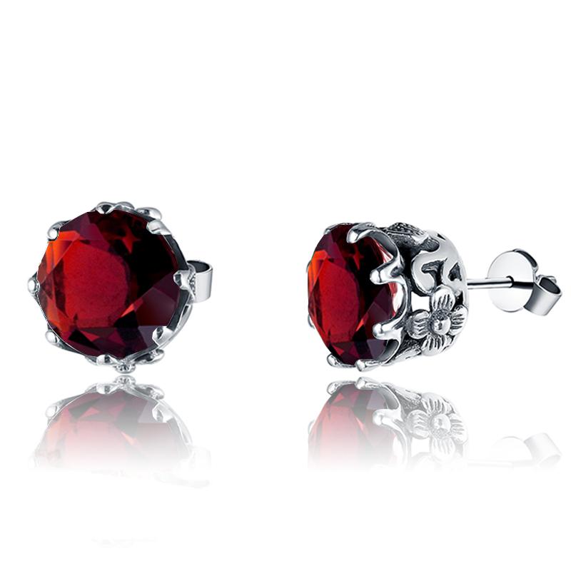 

Stud SzjinAo Romeantic S925 Sterling Silver Earrings Red Garnet Earring For Women Wedding Party Luxury Vintage Jewelry