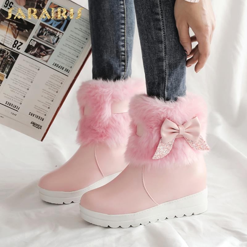 

Sarairis 2020 New Fashion Plush Fleeces Warm Winter Snow Boots Woman Shoes Sweet Bowtie Platform Comfy Dropship Booties Ladies, Black