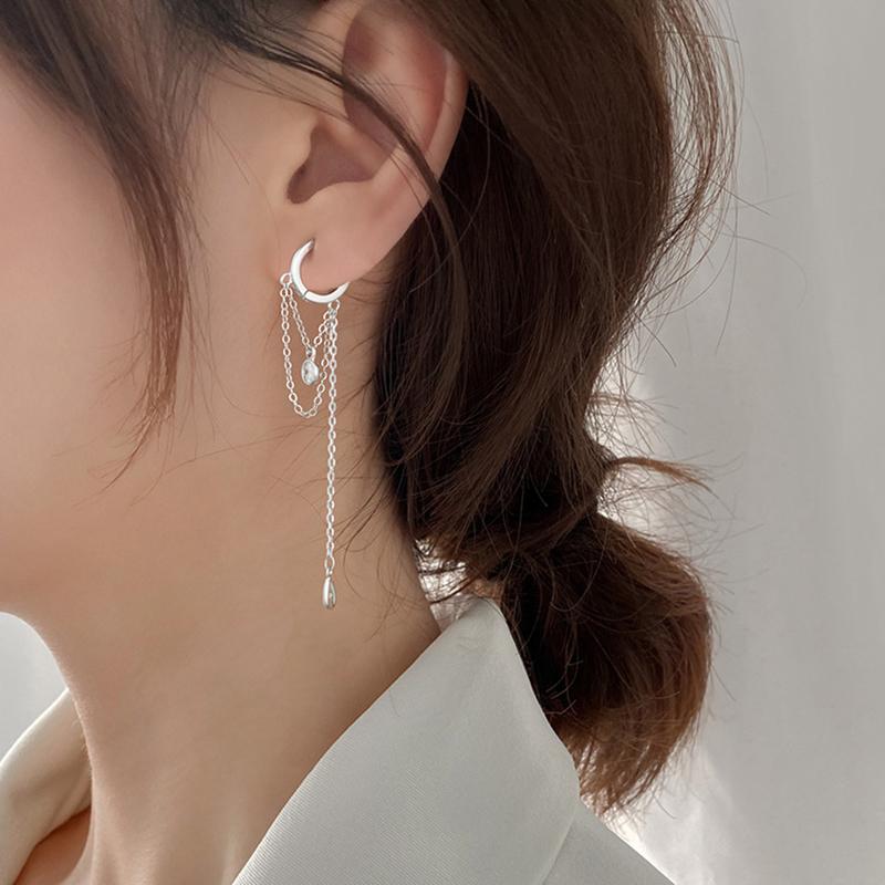 

Geometric Round Long Tassel Chain Hoop Earrings For Women Elegant Handmade Cubic Zircon Water Drop Shape Earring Fashion Jewelry