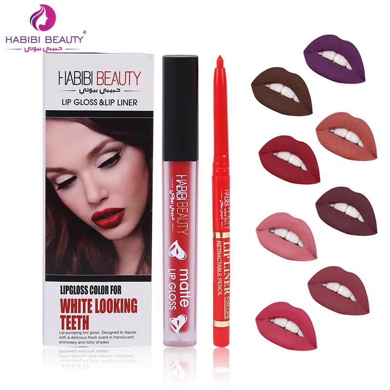 

Habibi Beauty lip makeup set matte lip gloss + liner pencil waterproof long lasting tattoo lipstick pencil 12 colors 018, 01