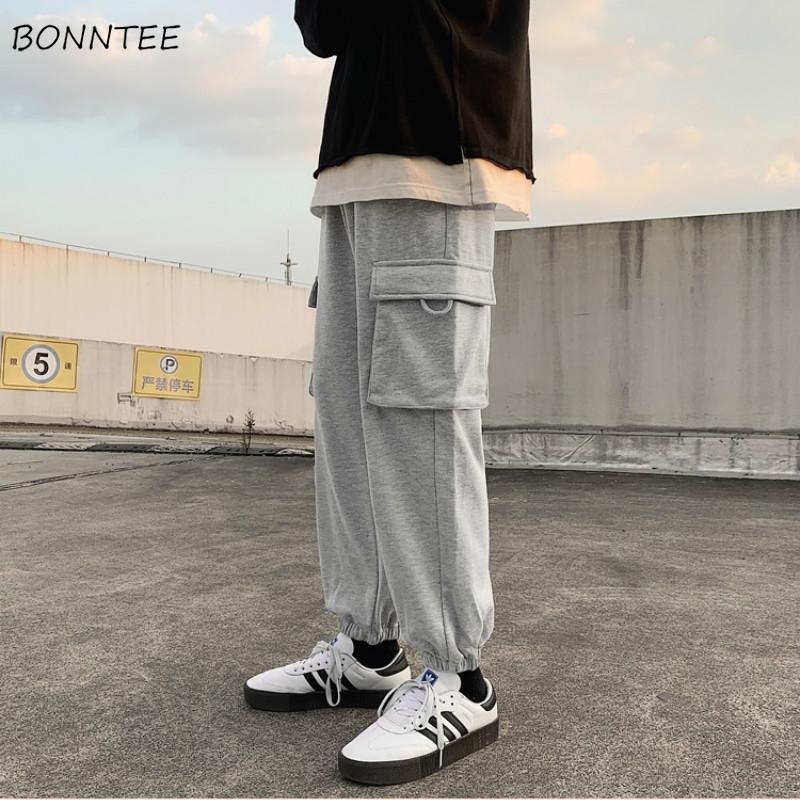 

Men Casual Pants Solid Simple All-match Loose Pocket Trousers Male Elastic Waist High Street Korean Style Fashion Streetwear Ins, Black