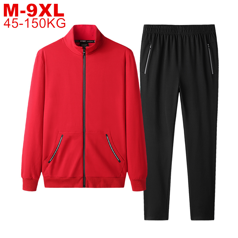 

2021 New Autumn Spring Sportsuit Sweatshirts Suit Male Zipper Jacket Sweat Pants Sportswearlarge Size Men 2 Pieces Tracksuit Sets Wuoa, Black 1