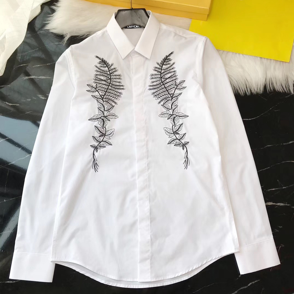 

Mens Cotton Dress Shirt Men Embroidery Flower Print High Quality Slim Fit Casual Shirts Dy2295 6jfs, Black