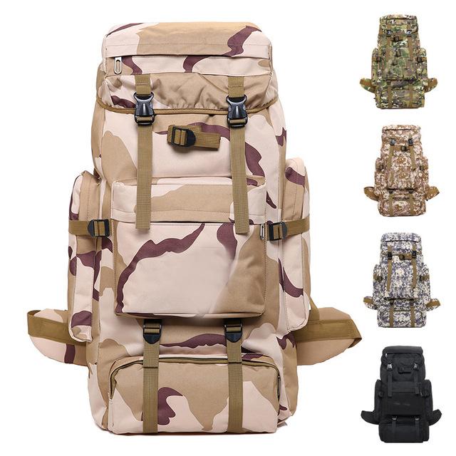 

70L Tactical Bags Waterproof Big Volume Backpack Climbing Rucksack Pack Outdoor Bag Travel Hiking Backpack Army Daypack, Black