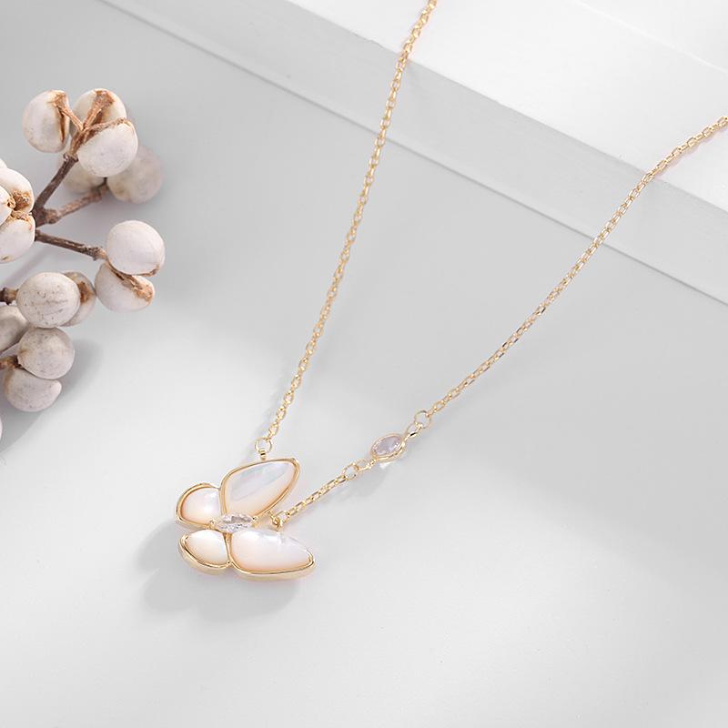 

White Shell Pendant Butterfly Necklace Golden Plated Jewelry for Women