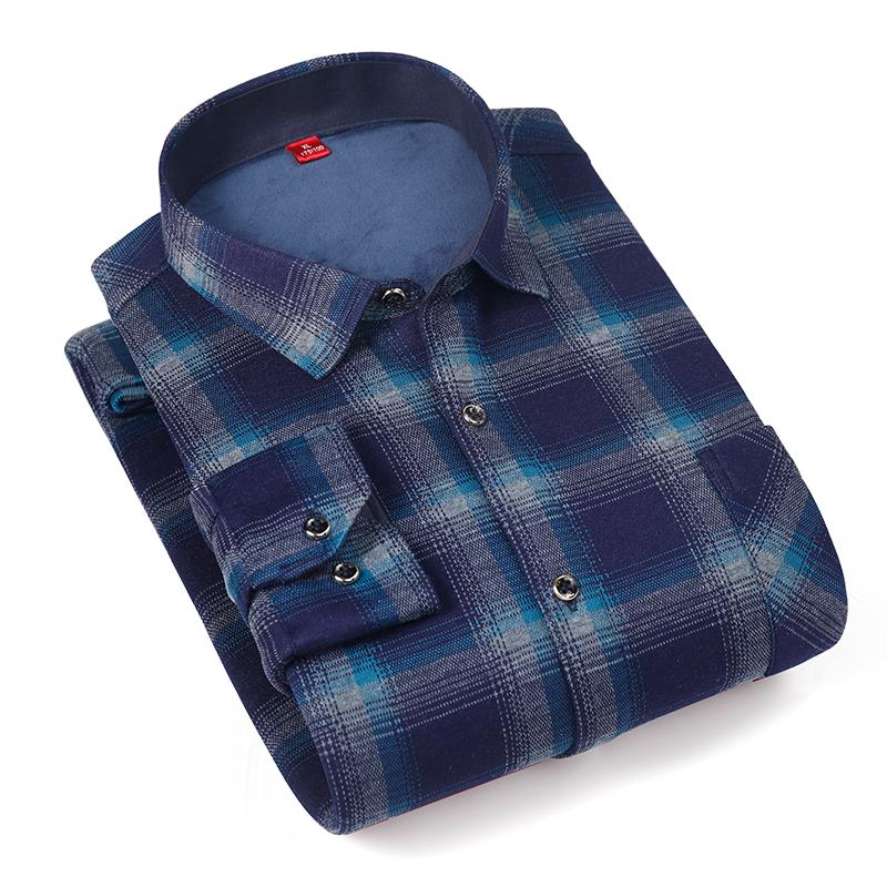 

Aoliwen Brand 2020 winter big size plus velvet warm thick winter high quality long-sleeve shirt brand clothing men's plaid shirt, 3ldbl-a176