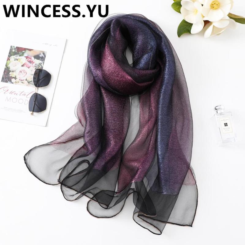 

2020 colorful silk scarf women long scarf muslin hijab scarves fashion double-layer shawl and wraps