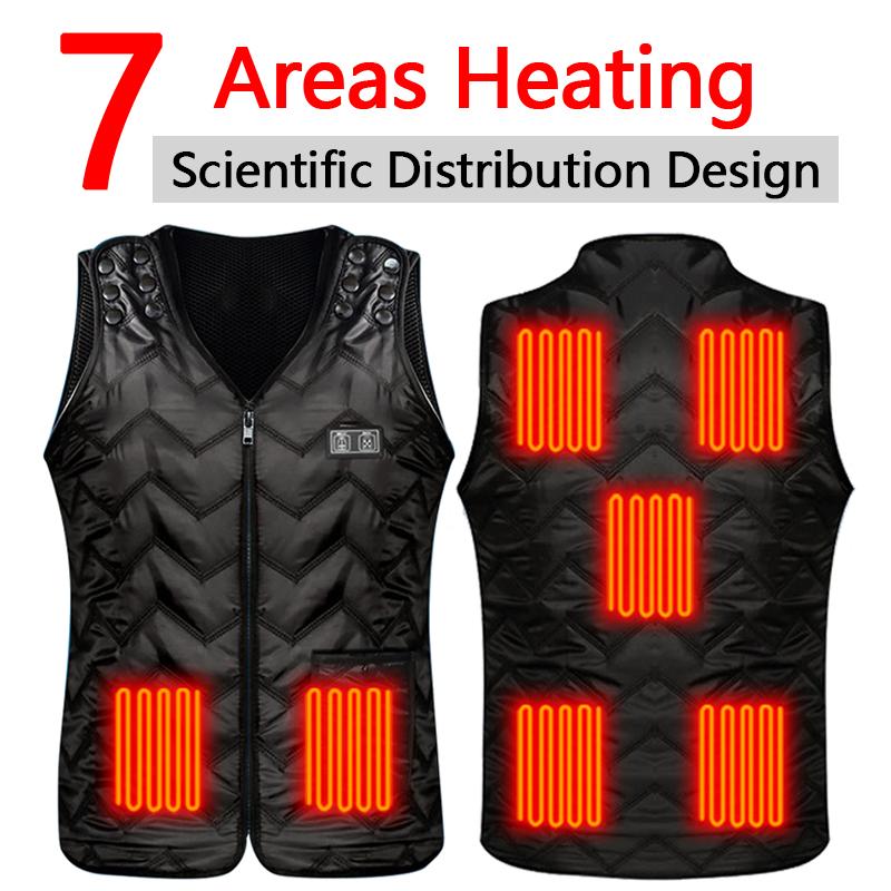 

Hunting Jackets 5/7Places Heated Vest Electric Heating Charging Intelligent Clothes Constant Temperature Warm Waist Protection, 5 area heated black