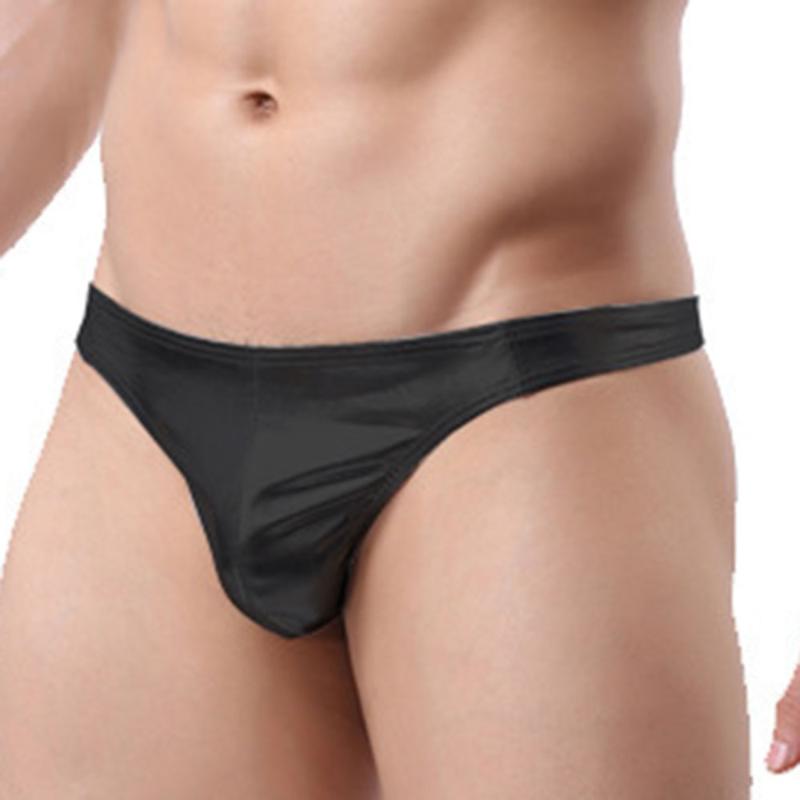 

Men's Briefs Patent Leather Thongs Solid Color Thongs Sexy T-pants Comfortable Men's Briefs Patent Leather Solid Color, Black