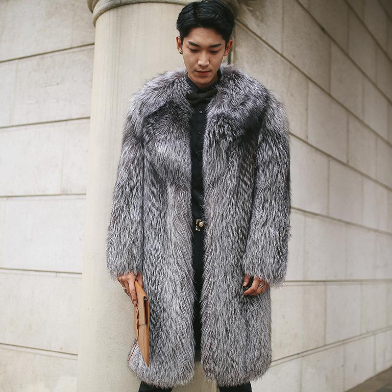 

New Faux Fur Jacket Faux Fur Long Coat Men's Top European And American-Style Plus-size, Silver