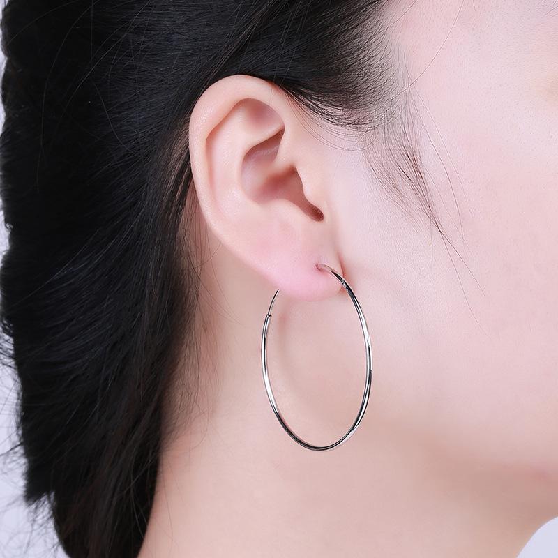 

Martick Hot Selling 100% 925 Sterling Silver Hoop Earrings Jewelry For Woman Party Fashion Big Round Smoot Earrings GSE53