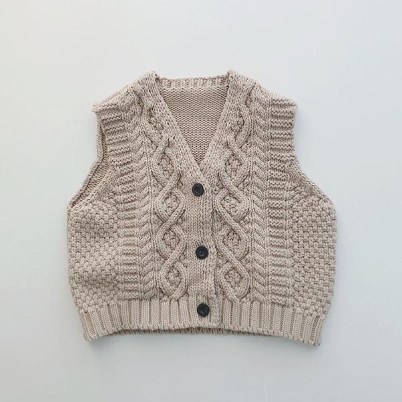 

2021 Spring New Kids Baby Sleeveless Knitted Girls V-neck Knit Vest Tops Boys Sweaters Children Clothing Z4rj, Beige