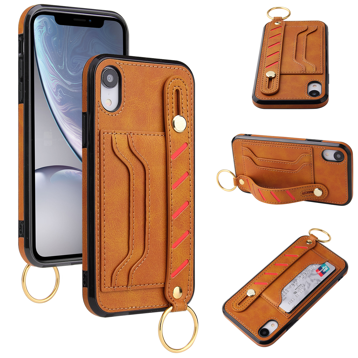 

For iPhone 12 multi-function card leather protective case, can be used for iPhone 11 / X / 8/7/6 leather case phone case, Black
