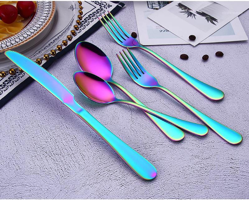 

5pcs set, colorful stainless steel flatware, black flatware set, forks and spoons steak knife dinner cultery, dinning serve1