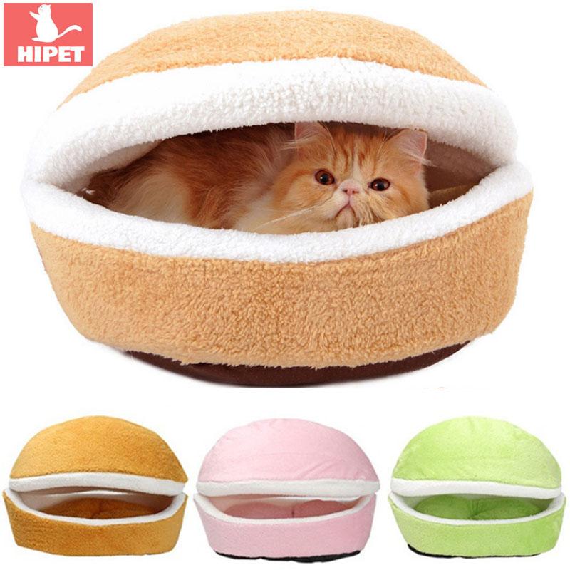 

HIPET Kitten Small Cat Bed house Warm Hamburger Detachable Washable Windproof Pet Puppy Nest Kennel Solid Cats Sofa Cushion Mat