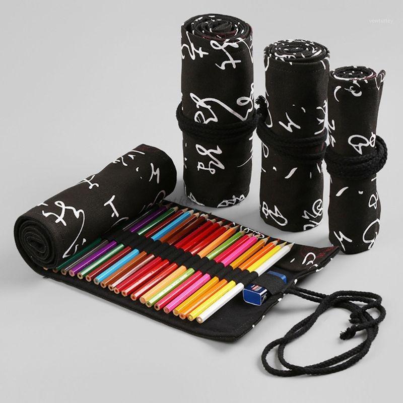 

12/24/36/48/72 Holes Cute Canvas Roll Pen Curtain Pencil Bag Case Makeup Wrap Holder Storage Pouch School Supplies1