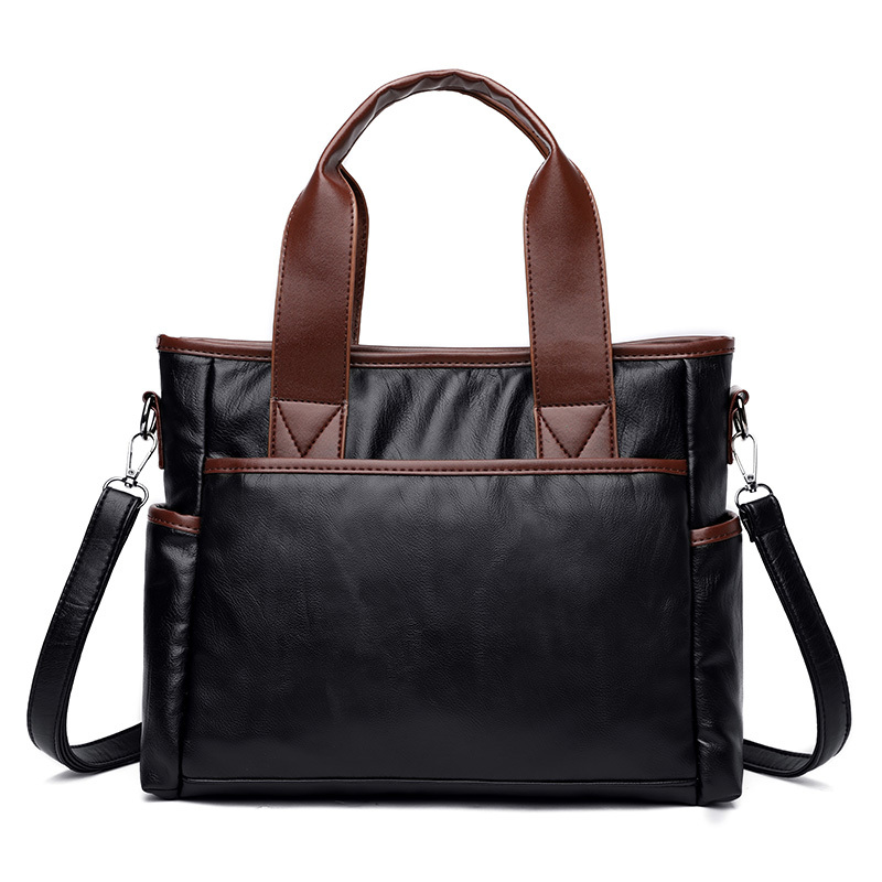

Simple classic design Handbag Black Large Capacity handbag generous temperament shoulder bag Multi Pocket versatile information bag