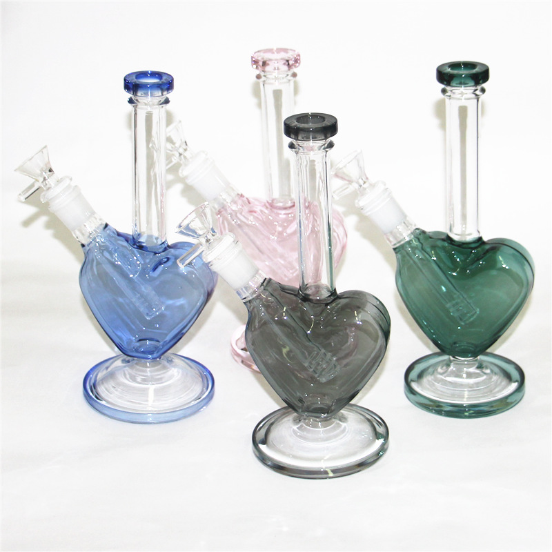 

Glass Water Pipes Heart Shape Glass Bong Oil Rigs Hookah Dab Rig with Dry Herb Bowls 14mm