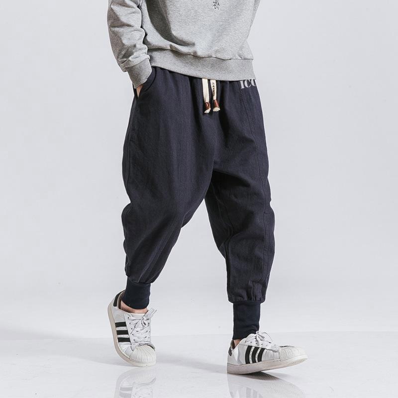 

Sweatpants Solid Color Harajuku Chinese Style Casual Straight Harem Pants Loose Drawstring Full Length Cotton Thick Trousers, Black