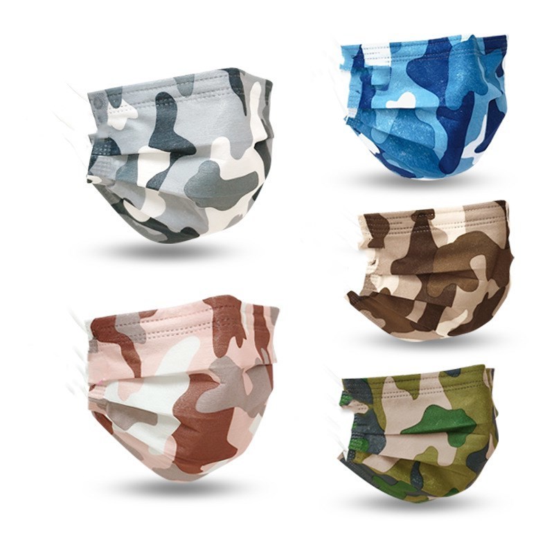 

camo adult kids Camouflage printed disposable face mask mascarilla dustproof breathable disposable three-layer military shiled cover