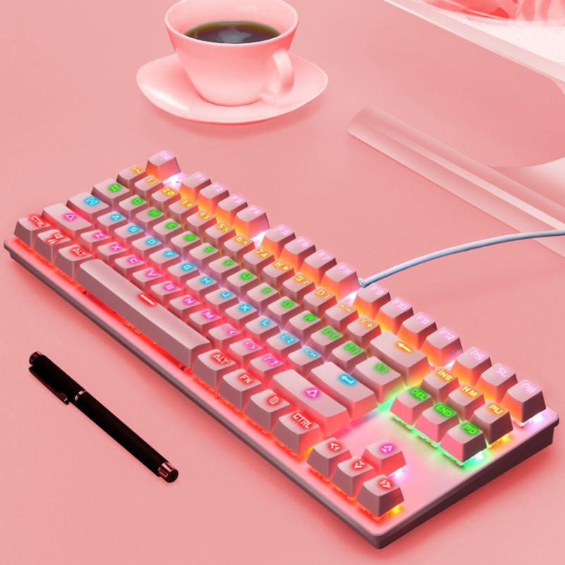 

Anti Ghosting 87 Keys USB Wired Colorful Backlit Typing Plug And Play Computer Accessory Mechanical Keyboard For PC Waterproof