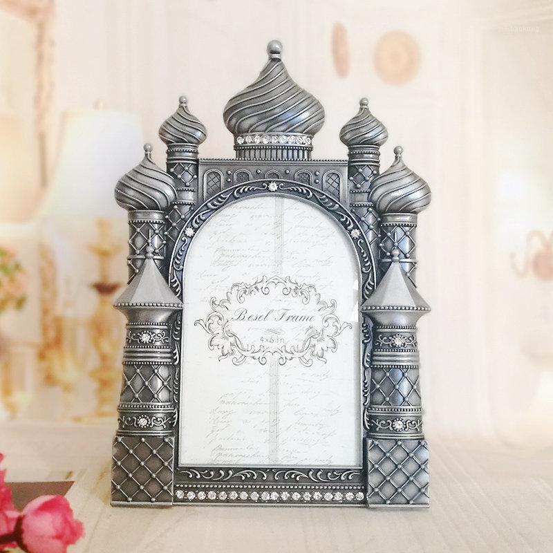 

Vintage Castle Photo Frame Metal Ornament Gift Free Customize Photo frames for pictures Art Craft Home Decor Desktop WZJ0281