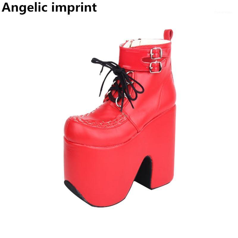 

Angelic imprint mori girl Women motorcycle punk shoes lady high heels lolita ankle boots woman princess dress pumps 17cm 33-471, Black