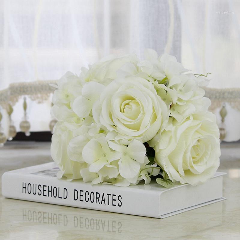 

1pc Artificial Bridal Holding Flower Simulation Rose Hydrangea Flowers Wedding Bouquet Wedding Bride Party Decor Fake Flowers1, Pink
