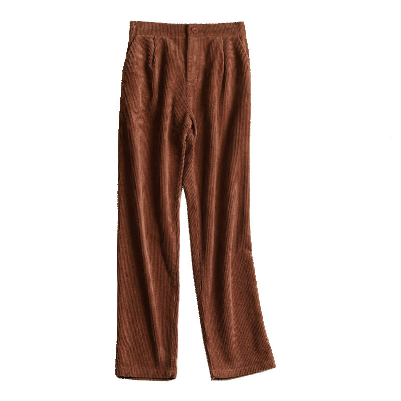 

2021 New Autumn High Waist Corduroy Material Straight Pant Vintage Loose Wide Leg Pants Women Casual Long Trousers R9a5, Brown