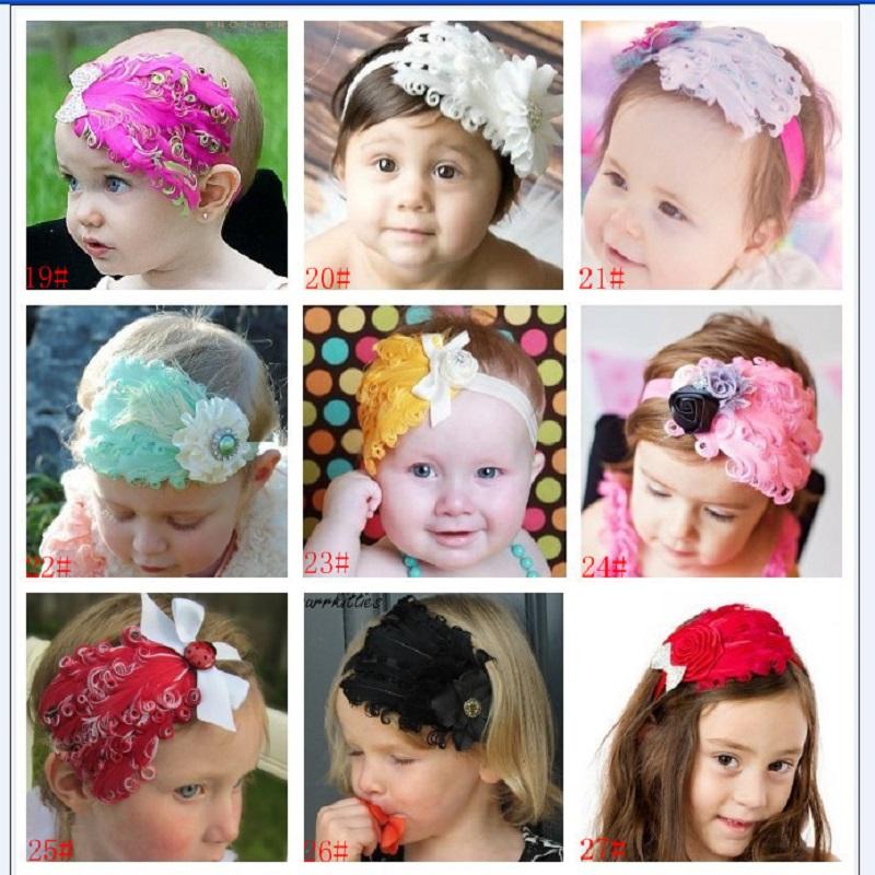 

Wholesale Hair Ribbon Baby Girl Hairband Hooyi Newborn Headwear Feather Children Tiaras Bandanas Hairs Combs Elastic Hair Bands, Mix colors